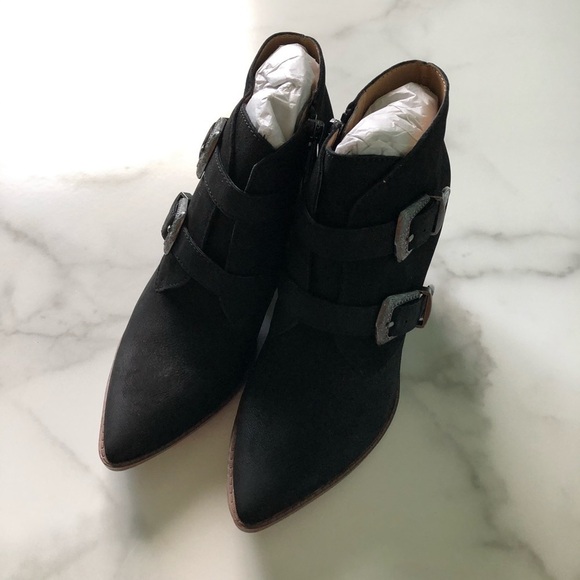 Franco Sarto Granton Block Heel Buckle Black Bootie Size 7 - Picture 4 of 8